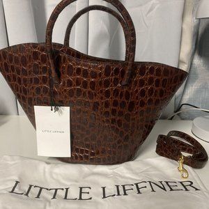 Little Liffner Tulip Croc-Embossed Leather Tote small - Cognac